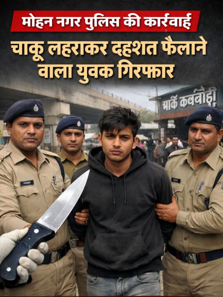 मोहन नगर पुलिस की कार्रवाई: चाकू लहराकर दहशत फैलाने वाला युवक गिरफ्तार