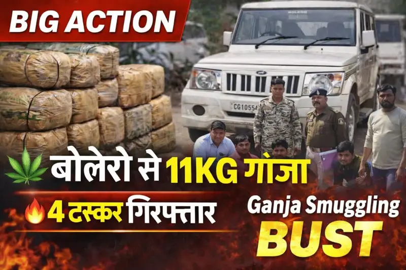 महासमुंद: बोलेरो से 11 किलो गांजा जब्त, महाराष्ट्र में खपाने की थी तैयारी; 4 आरोपी गिरफ्तार